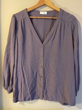 Ivy Lavender Purple 100% Rayon V-Neck Button-Front Blouse Size Large